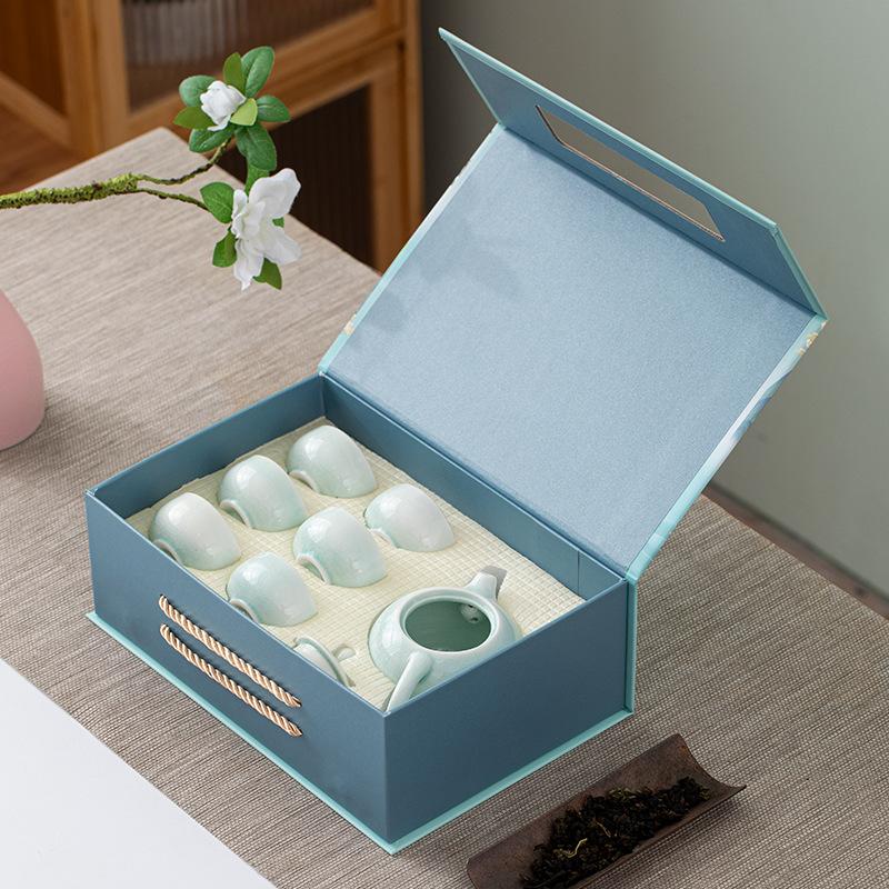 New Mid-Autumn Festival Gifts Thousand Miles Jiangshan Kung Fu Tea Set Ceramic Ice Crack Ge Kiln Teapot Activity Companion
